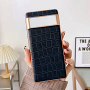 For Google Pixel 6 Crocodile Texture Genuine Leather Electroplating Phone Case(Blue)