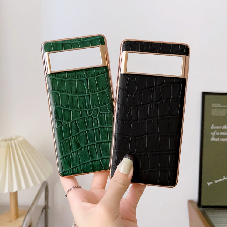 For Google Pixel 6 Crocodile Texture Genuine Leather Electroplating Phone Case(Black)