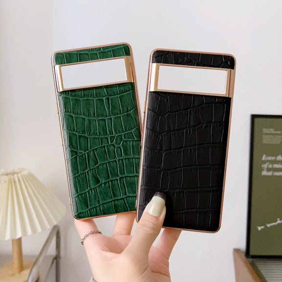For Google Pixel 6 Crocodile Texture Genuine Leather Electroplating Phone Case(Black)