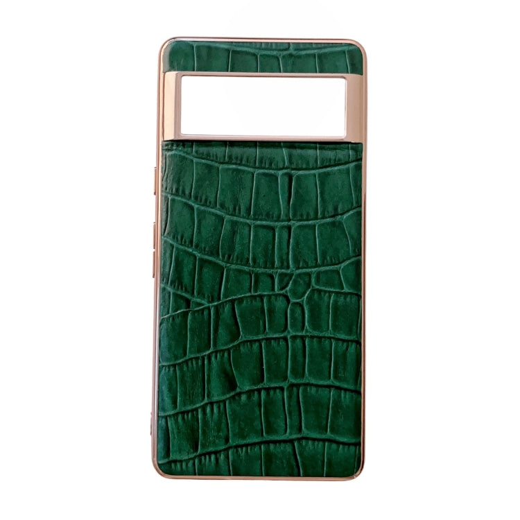 For Google Pixel 6 Pro Crocodile Texture Genuine Leather Electroplating Phone Case(Dark Green)