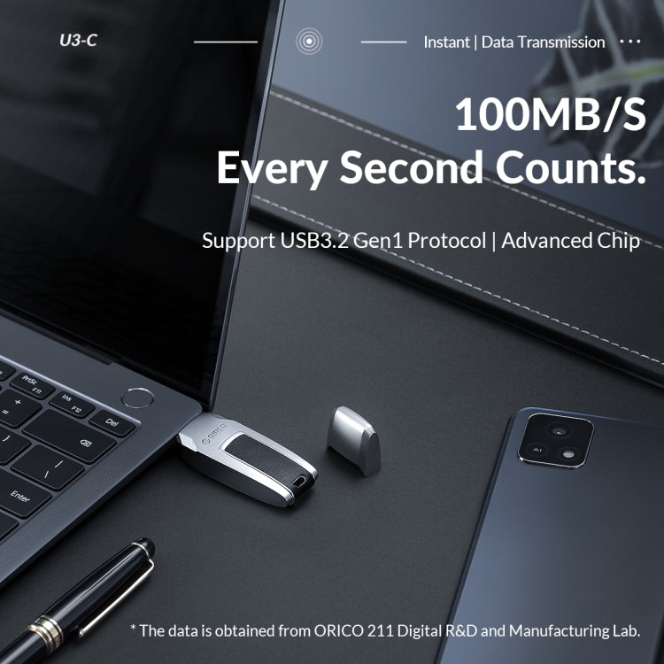 ORICO USB Flash Drive, Read: 100MB/s, Write: 50MB/s, Memory:64GB, Port:USB-A(Silver)