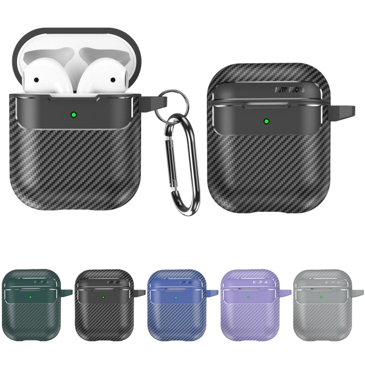 For AirPods 1 / 2 Carbon Fiber Texture Anti-fall Earphone Protective Case(Blue)