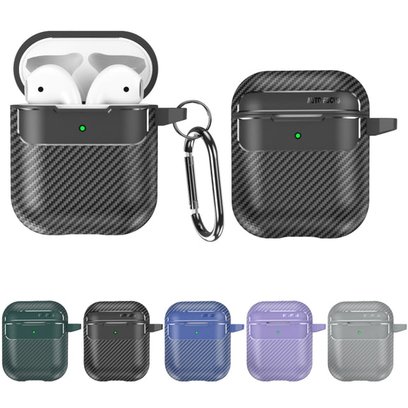 For AirPods 1 / 2 Carbon Fiber Texture Anti-fall Earphone Protective Case(Purple)
