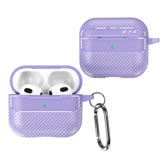 For AirPods 3 Carbon Fiber Texture Anti-fall Earphone Protective Case(Purple)