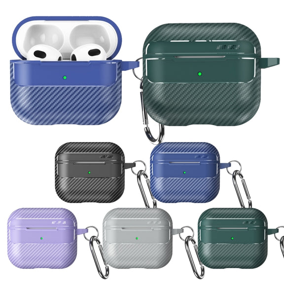 For AirPods 3 Carbon Fiber Texture Anti-fall Earphone Protective Case(Blue)