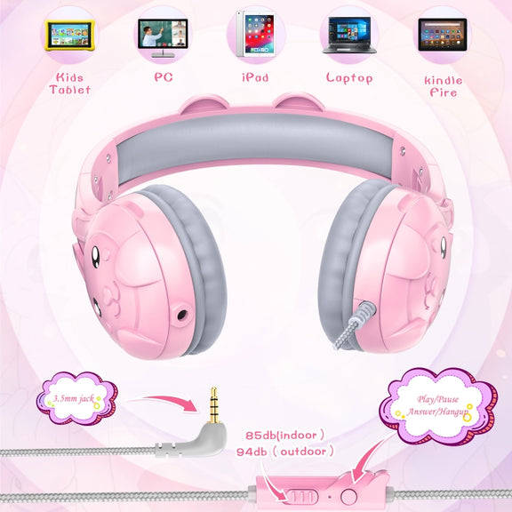 SoulBytes S31 Kids Wired Over-Ear Earphone with Microphone, Length: 1.5m(Pink)