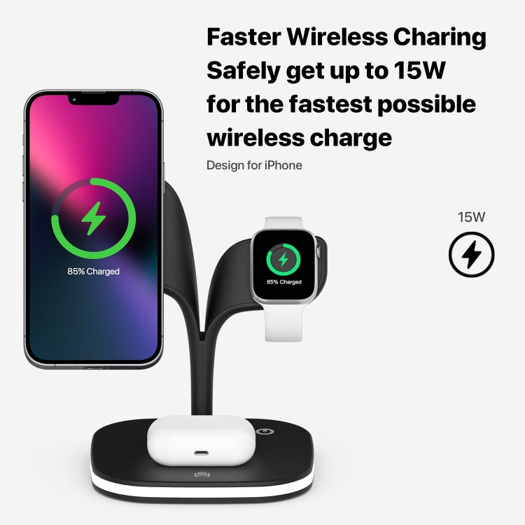 YM-UD22 15W 5 in 1 Magnetic Wireless Charger with Stand Function(Black)