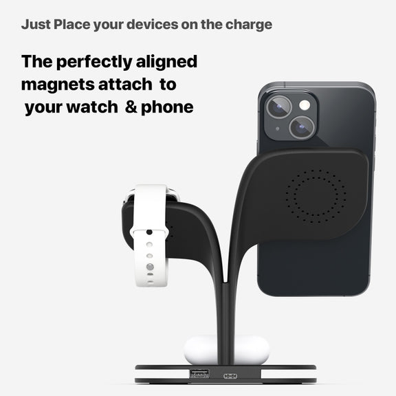 YM-UD22 15W 5 in 1 Magnetic Wireless Charger with Stand Function(Black)