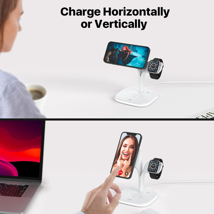 YM-UD22 15W 5 in 1 Magnetic Wireless Charger with Stand Function(White)