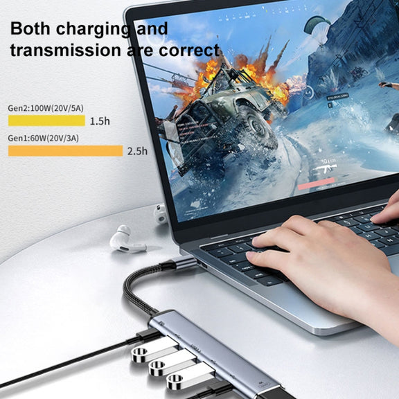 Y003 5 in 1 USB-C/Type-C to USB3.1+USB2.0+Dual USB-C/Type-C+3.5mm Audio Interface Multifunctional Adapter