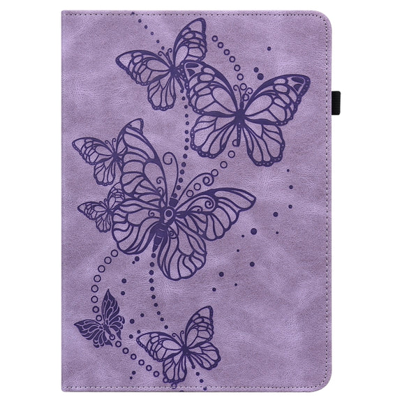 For Nokia T20 10.4 2021 Embossed Butterfly Pattern Leather Tablet Case(Purple)