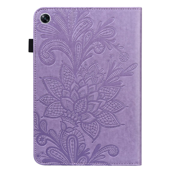 For OPPO Pad Air 2022 Lace Flower Embossing Pattern Leather Tablet Case(Purple)