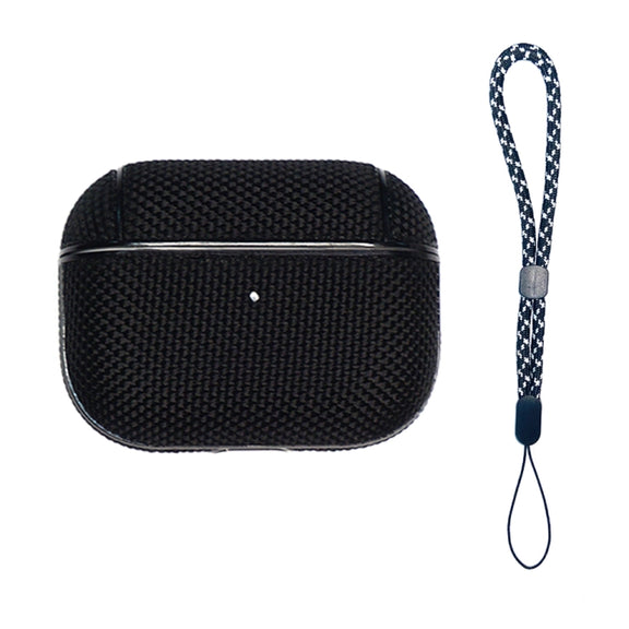 For AirPods Pro 2 Nylon Water-resistant Wireless Earphone Case with Lanyard(Black)