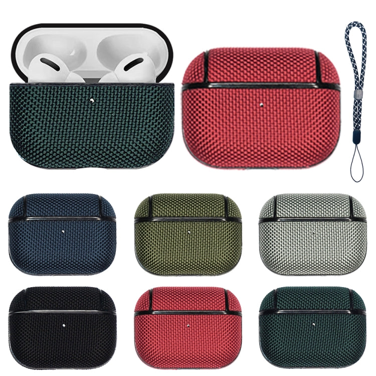 For AirPods Pro 2 Nylon Water-resistant Wireless Earphone Case with Lanyard(Dark Green)
