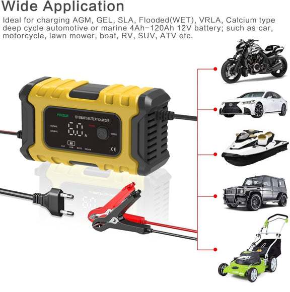 FOXSUR 6A 12V Motorcycle / Car Smart Battery Charger, Plug Type:AU Plug(Yellow)