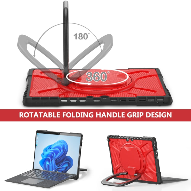 For MicroSoft Surface Pro 9 / 10 / 11 Handle Rotatable Kickstand Shockproof Tablet Case(Red)
