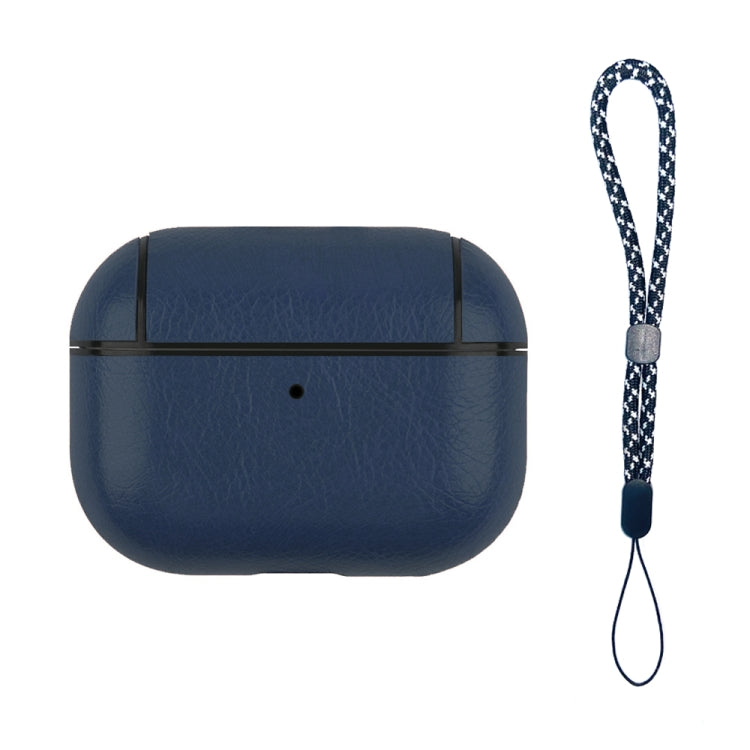 For AirPods Pro 2 Wireless Earphone Leather Shockproof Protective Case with Lanyard(Blue)