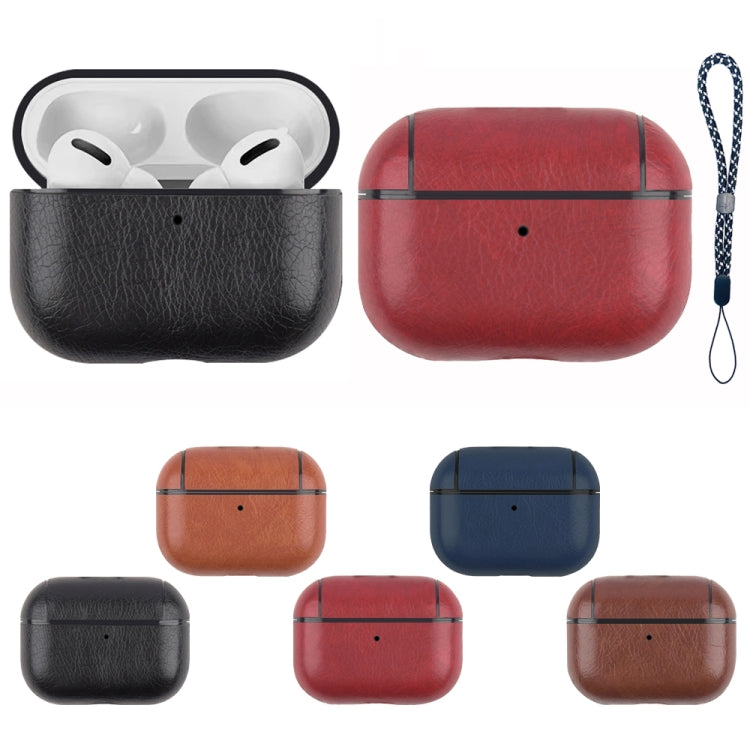 For AirPods Pro 2 Wireless Earphone Leather Shockproof Protective Case with Lanyard(Red)