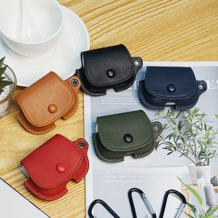 For AirPods Pro 2 Backpack Style PU Leather Earphone Protective Case with Lanyard(Army Green)
