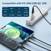 ADC-008 100W USB/Type-C to Type-C + 8 Pin + Micro USB Two to Three Fully Compatible Fast Charge Data Cable, Length:1.2m