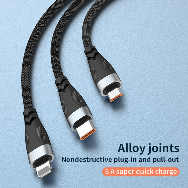 ADC-008 66W USB to USB-C/Type-C + 8 Pin + Micro USB 3 in 1 Fully Compatible Fast Charge Data Cable, Length:1.2m