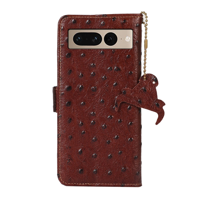 For Google Pixel 7 Pro Ostrich Pattern Genuine Leather RFID Phone Case(Coffee)