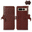 For Google Pixel 7 Ostrich Pattern Genuine Leather RFID Phone Case(Coffee) - Google Cases by PMC TechLife | Online Shopping South Africa | PMC TechLife | Buy Now Pay Later Mobicred