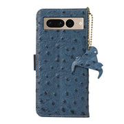 For Google Pixel 7 Ostrich Pattern Genuine Leather RFID Phone Case(Blue)