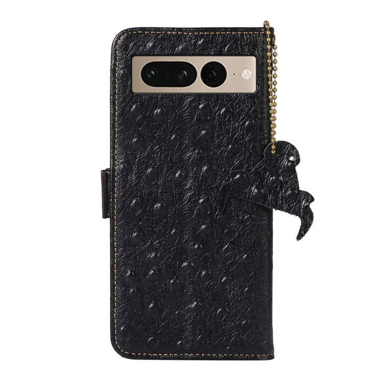For Google Pixel 7 Ostrich Pattern Genuine Leather RFID Phone Case(Black)
