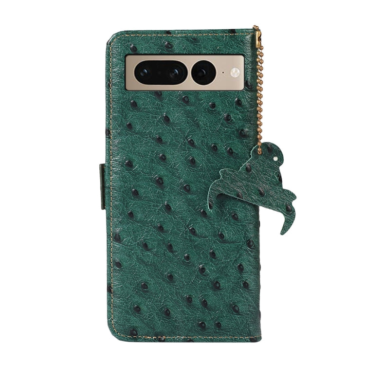 For Google Pixel 7 Ostrich Pattern Genuine Leather RFID Phone Case(Green)