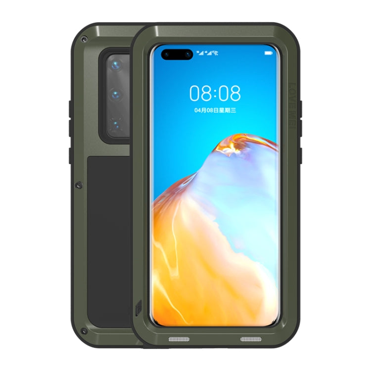 For Huawei P40 Pro LOVE MEI Metal Shockproof Water-resistant Dustproof Protective Case(Army Green)