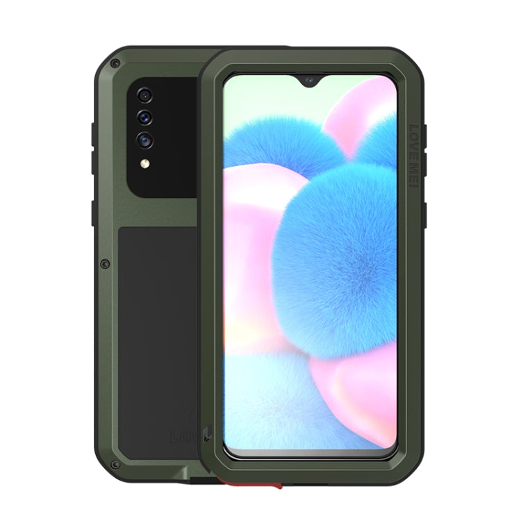 For Galaxy A30s LOVE MEI Metal Shockproof Water-resistant Dustproof Protective Case(Army Green)
