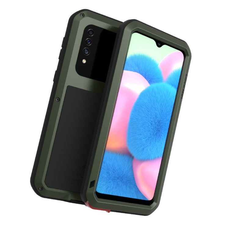 For Galaxy A30s LOVE MEI Metal Shockproof Water-resistant Dustproof Protective Case(Army Green)