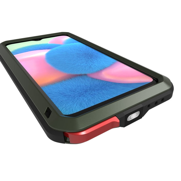 For Galaxy A30s LOVE MEI Metal Shockproof Water-resistant Dustproof Protective Case(Army Green)