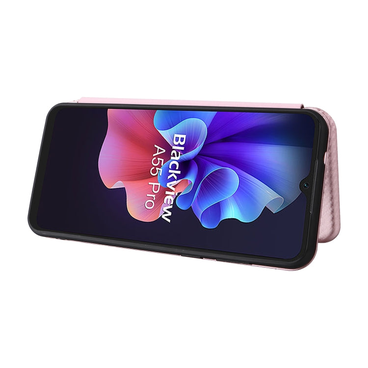 For Blackview A55 Pro Carbon Fiber Texture Horizontal Flip PU Phone Case(Pink)