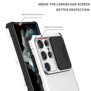 For Samsung Galaxy S23 Ultra 5G Stereoscopic Holder Sliding Camshield Phone Case(White)