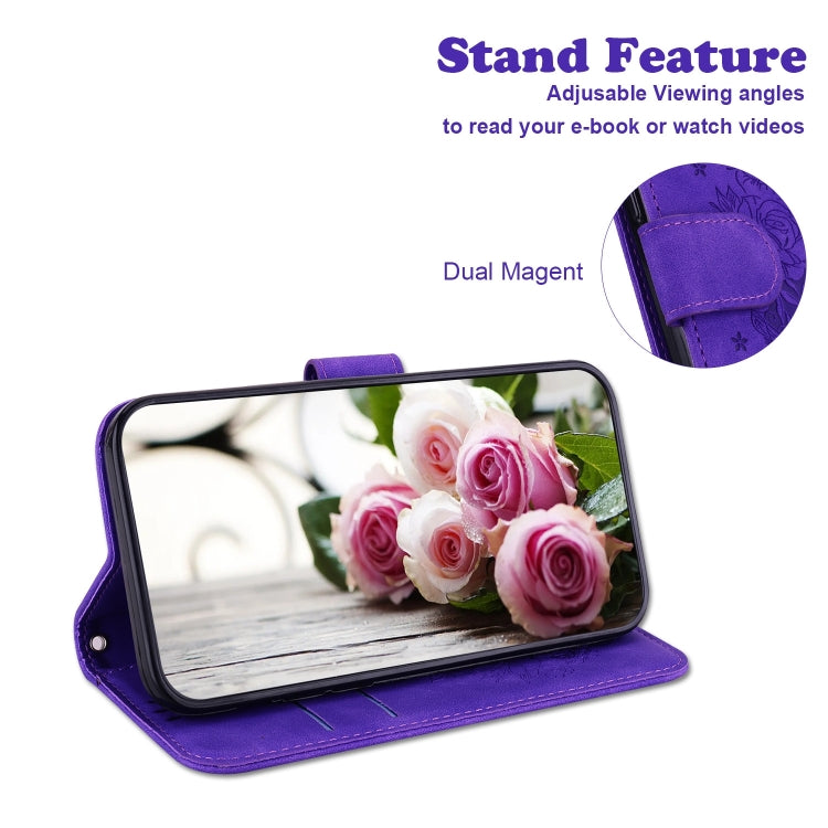 For Huawei nova Y70 Plus Butterfly Rose Embossed Leather Phone Case(Purple)