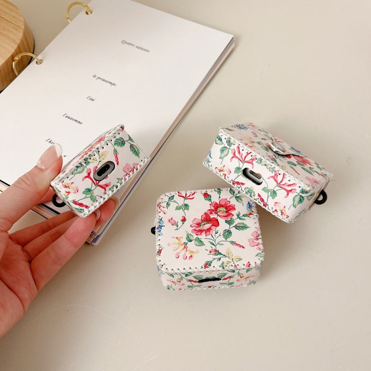 For AirPods Pro White Floral PU Leather Wireless Earphone Case