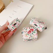 For AirPods Pro 2 White Floral PU Leather Wireless Earphone Case