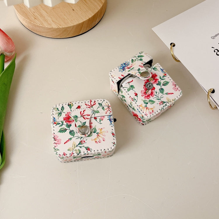 For AirPods Pro 2 White Floral PU Leather Wireless Earphone Case