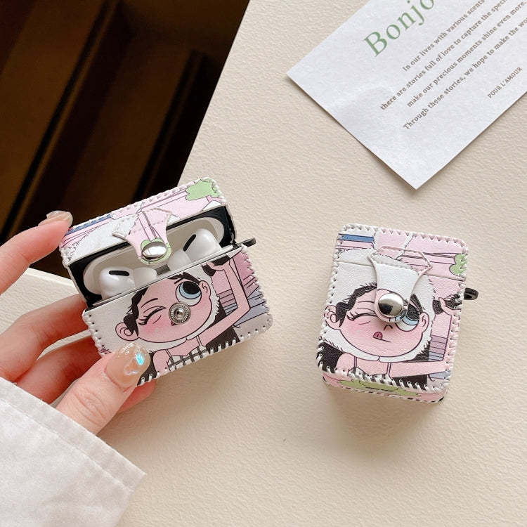 For AirPods Pro Wearing Hat Girl Pattern PU Leather Wireless Earphone Case