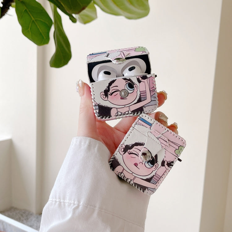 For AirPods Pro Wearing Hat Girl Pattern PU Leather Wireless Earphone Case