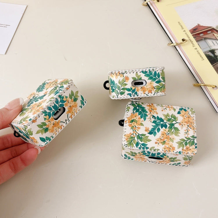 For AirPods Pro PU Leather Wireless Earphone Case(Yellow Flower)