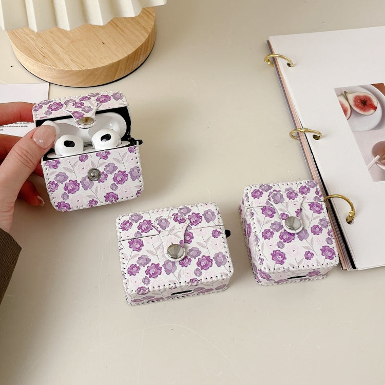 For AirPods Pro PU Leather Wireless Earphone Case(Purple Flowers)
