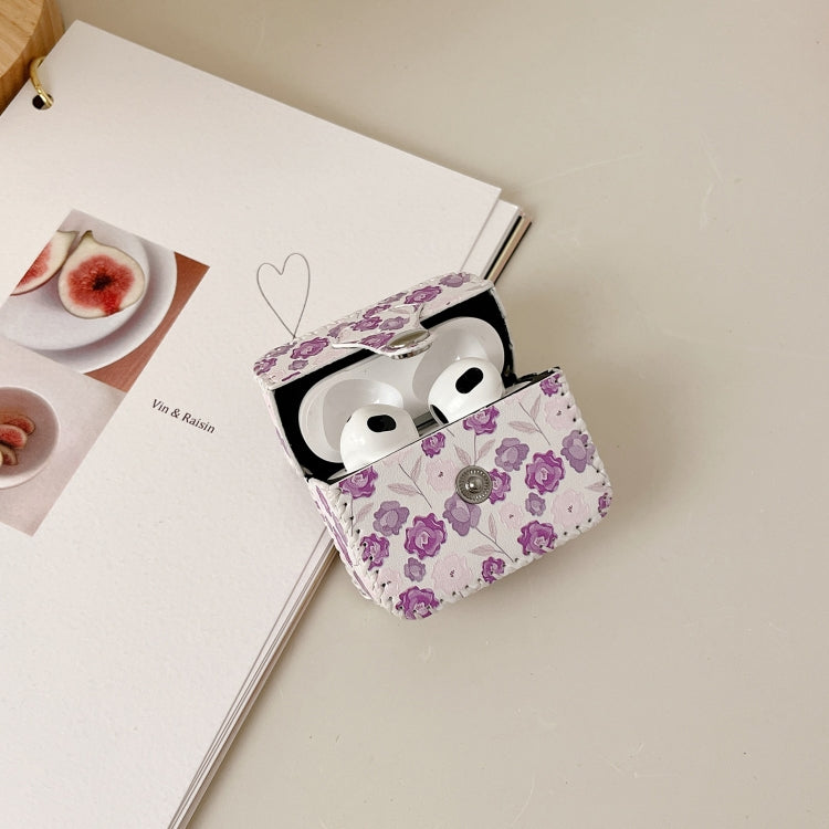 For AirPods Pro PU Leather Wireless Earphone Case(Purple Flowers)