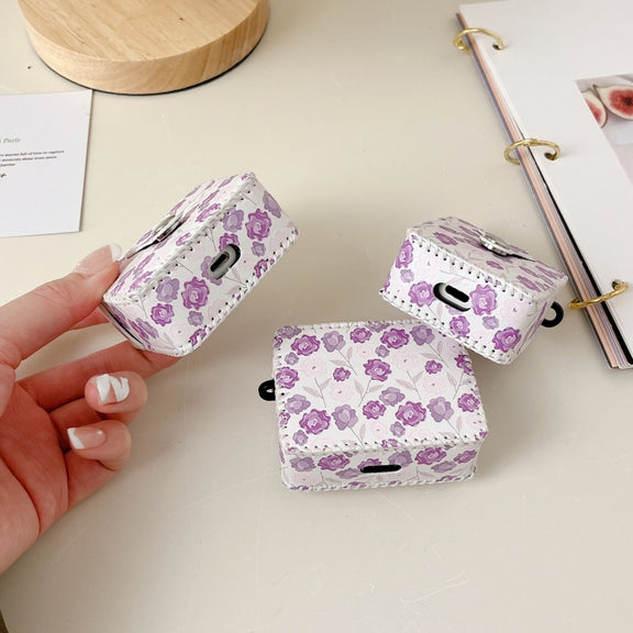 For AirPods Pro PU Leather Wireless Earphone Case(Purple Flowers)