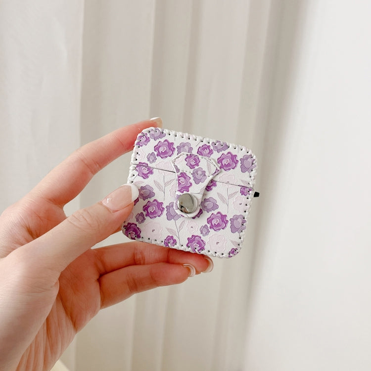 For AirPods Pro PU Leather Wireless Earphone Case(Purple Flowers)