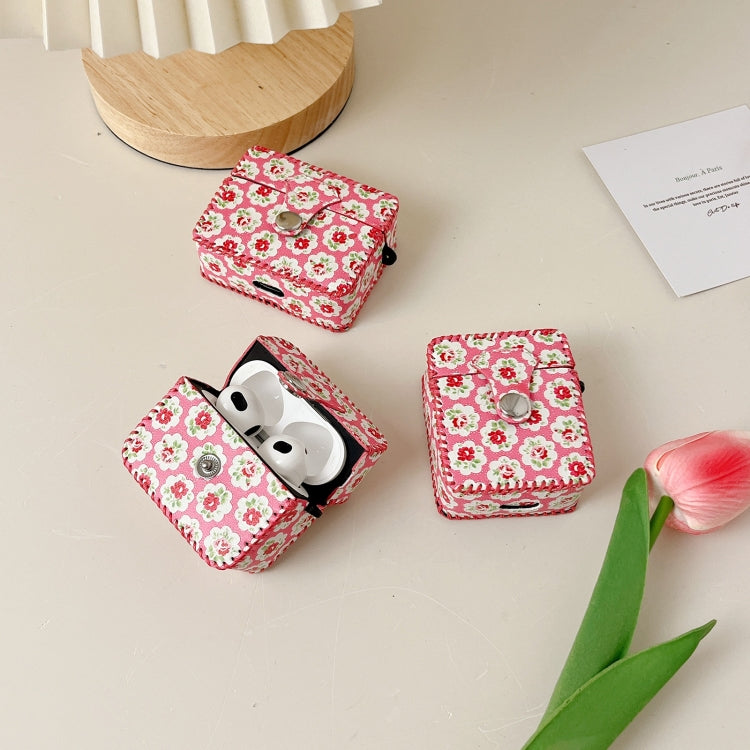For AirPods Pro 2 PU Leather Wireless Earphone Case(Little Red Flower)