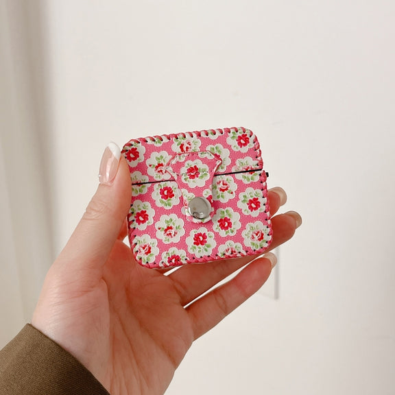 For AirPods Pro 2 PU Leather Wireless Earphone Case(Little Red Flower)