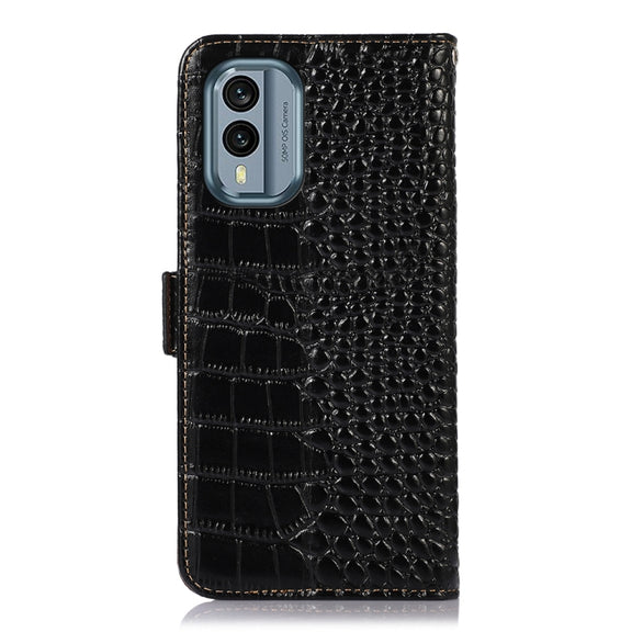 For Nokia X30 5G Crocodile Top Layer Cowhide Leather Phone Case(Black)